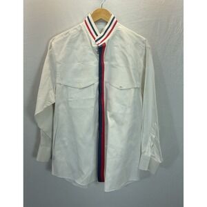 VTG Lombardo western  shirt Red/white/ Blue band collar TEXAS Large Rodeo USA